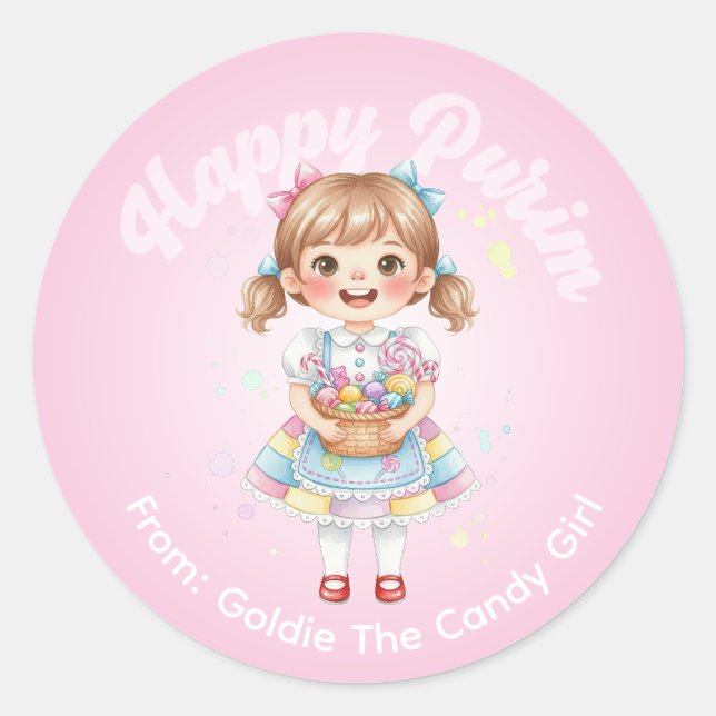 Rond Personalized Purim Sticker – Candy Girl Theme (Devant)