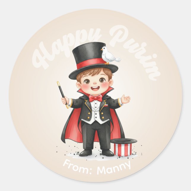 Rond Personalized Purim Sticker – Magician Theme (Devant)