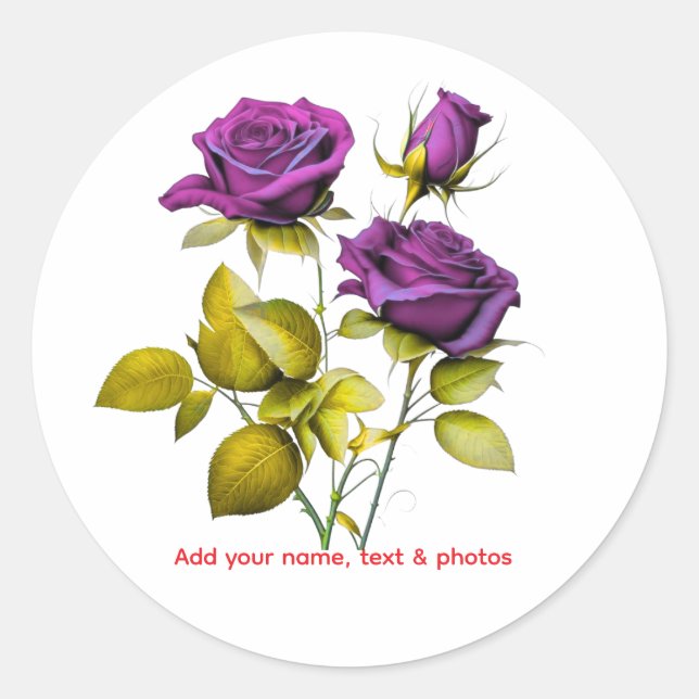 Rond Personalized Purple Rose Sticker | Add Your Name (Devant)