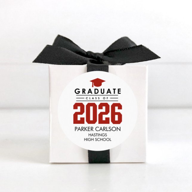Rond Personalized Red Class of 2026 Graduation Sticker (Créateur téléchargé)