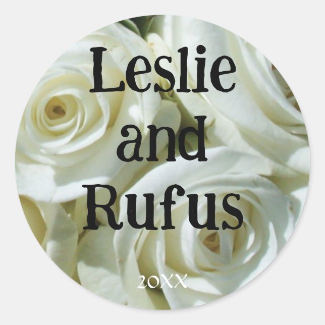 Rond Personalized White Roses Wedding Sticker (Devant)