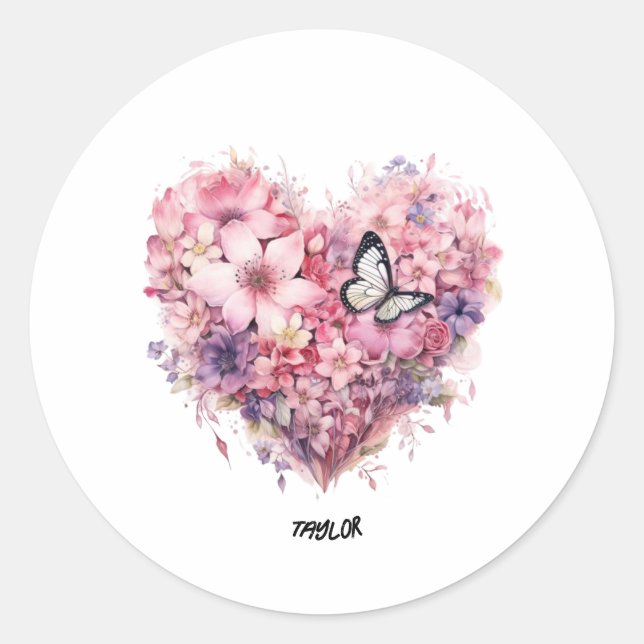 Rond personnaliser joli mignon coeur floral Sticker (Devant)