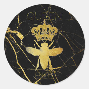 Rond Personnaliser QUEEN BEE Gold Marble Black Sticker