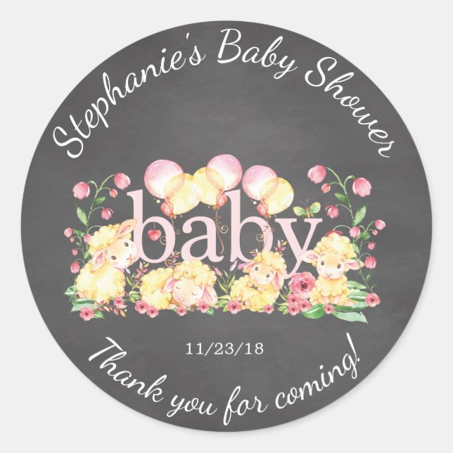 Rond Petit Baby shower d'agneau doux Favoriser Sticker (Devant)