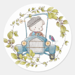 Rond Petit chien en voiture Vintage Sticker de Wreath
