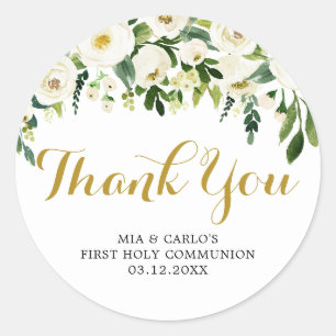 Rond Petit garçon Floral First Communion Sticker Merci