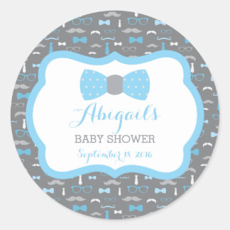 Rond Petit Homme Sticker Baby shower, Bleu bébé, Gris
