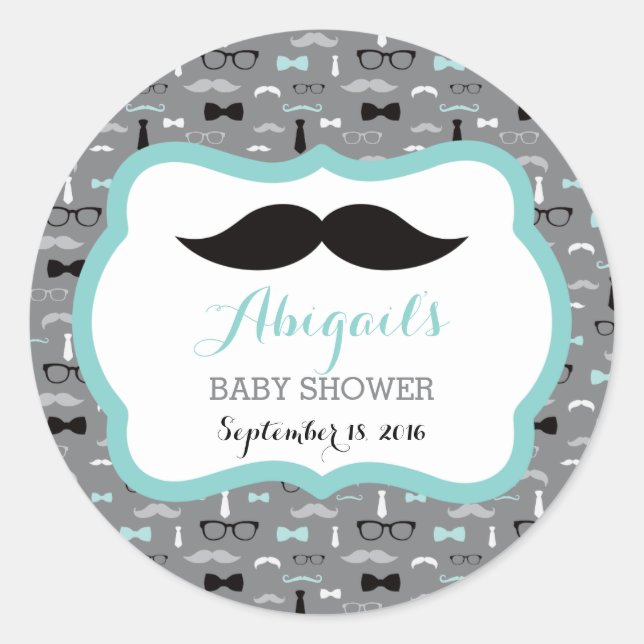 Rond Petit Homme Sticker Baby shower, Turquoise, Gris,  (Devant)