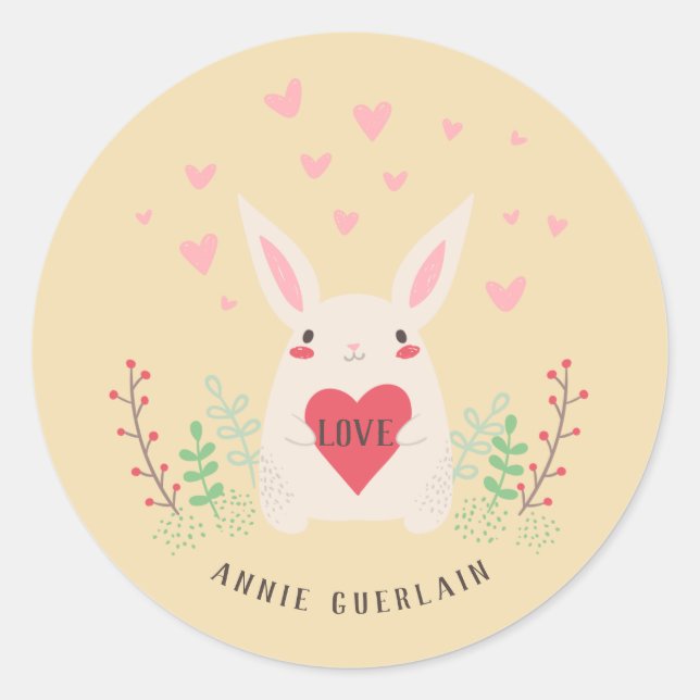 Rond Petit lapin mignon 'n Hearts Classic Round Sticker (Devant)