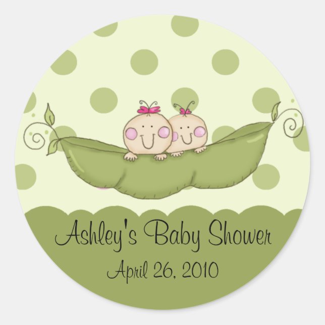 Rond Petit Pois Doux Twin Girls Baby shower Sticker (Devant)