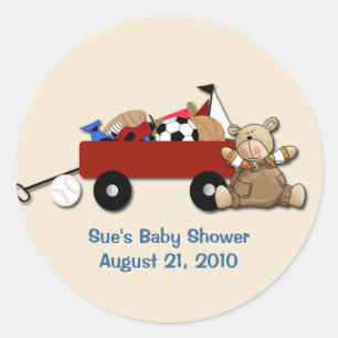 Rond Petit Red Wagon Teddy Bear Sports Sticker personna