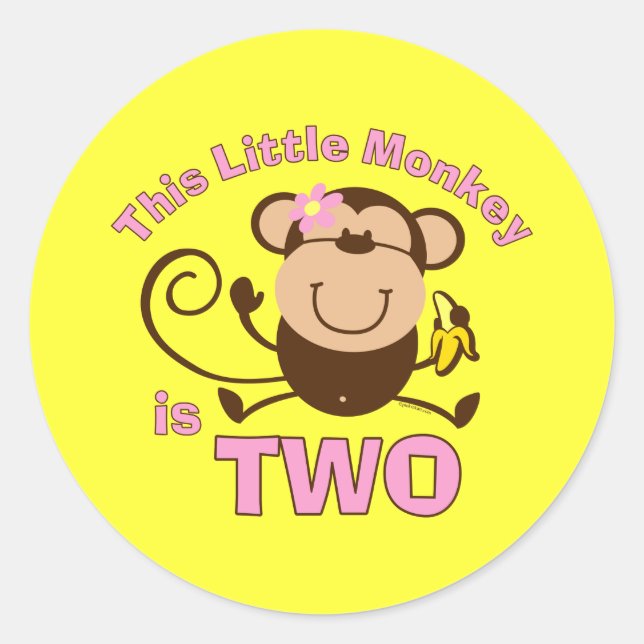 Rond Petit singe 2e Sticker fille anniversaire (Devant)