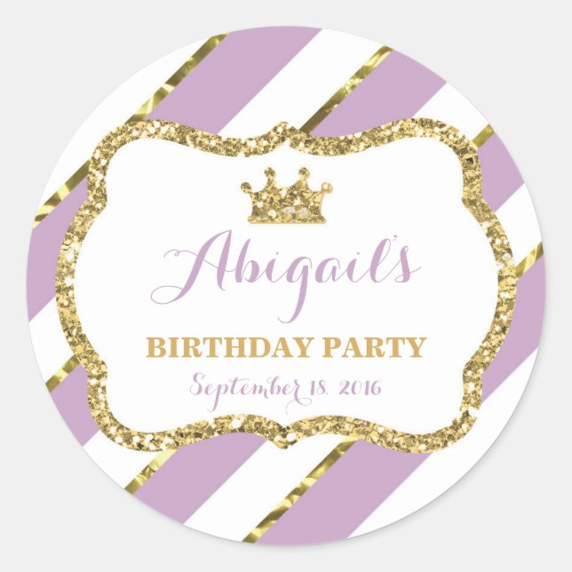 Rond Petit Sticker Princesse, Violet, Or (Devant)