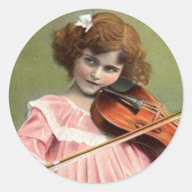 Rond Petite fille jouant Sticker Violiin (Devant)