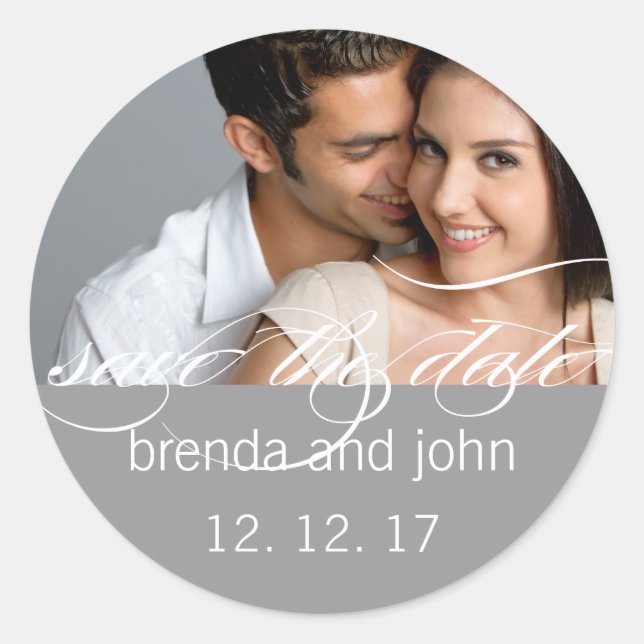 Rond Photo gris simple Enregistrer le sticker Mariage d (Devant)