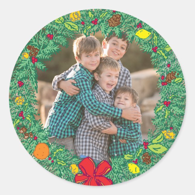 Rond Photo Holiday Sticker : Christmas Wreath Photo (Devant)
