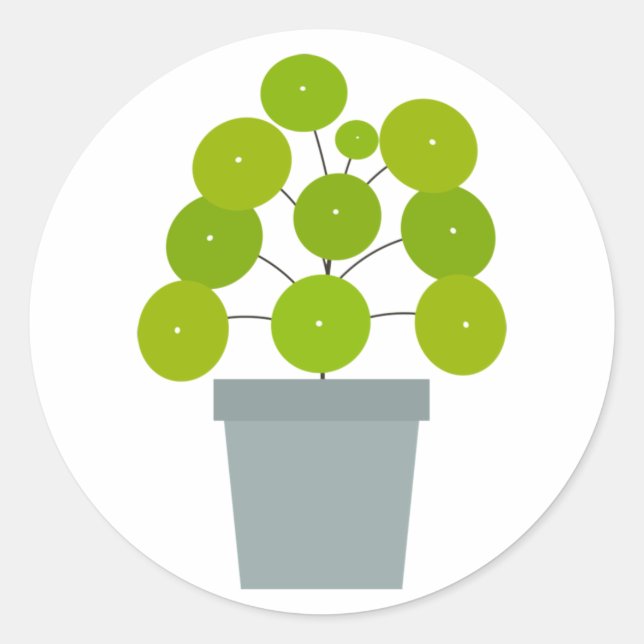 Rond Pilea peperomioides en pot plante verte Sticker (Devant)