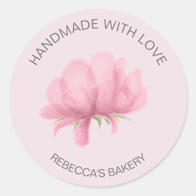 Rond Pinceau rose floral fait à la main avec Sticker d' (Devant)