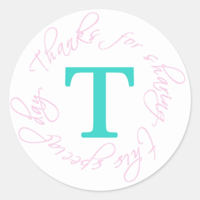 Rond Pink, Aqua Monogram T Sticker Merci 4 (Devant)