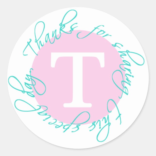 Rond Pink, Aqua Monogram T Sticker Merci 5 (Devant)