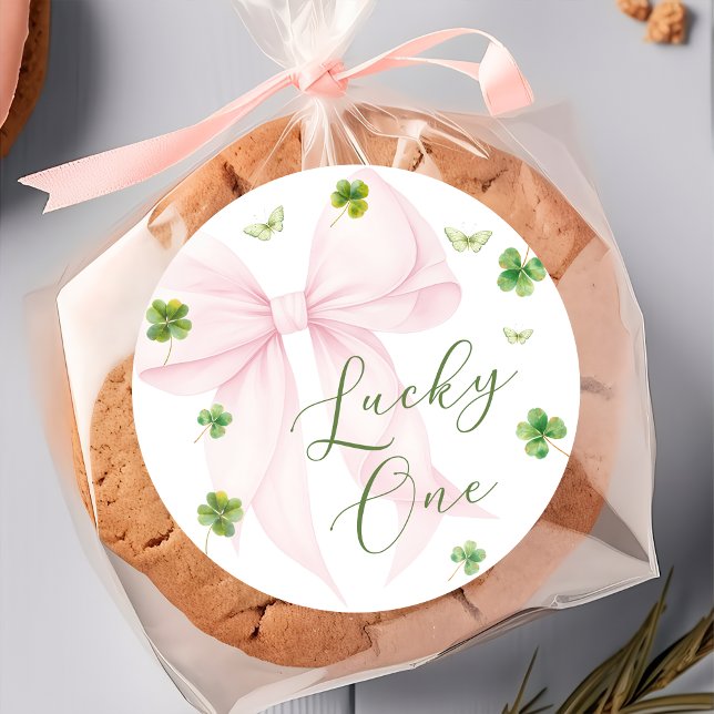 Rond Pink Bow Lucky One 1st Birthday Sticker (Créateur téléchargé)