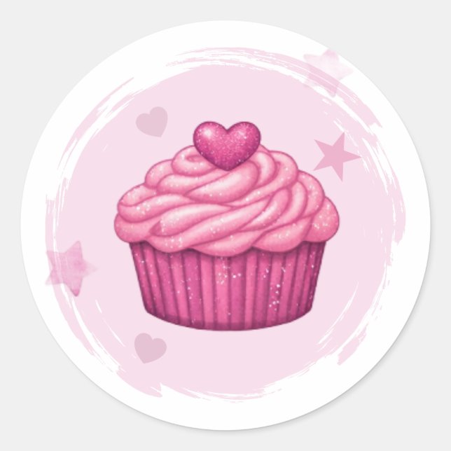 Rond Pink Cupcake Celebration Sticker (Devant)