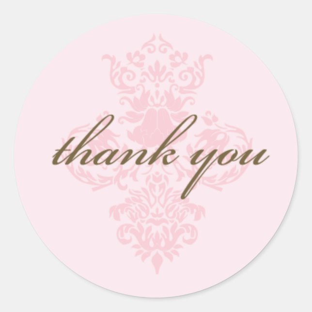 Rond Pink damask merci sticker (Devant)