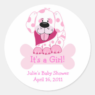 Rond Pink Dot Chien Chien Baby shower Favoriser Sticker