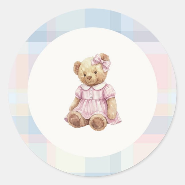 Rond Pink Girl teddy bear sticker (Devant)