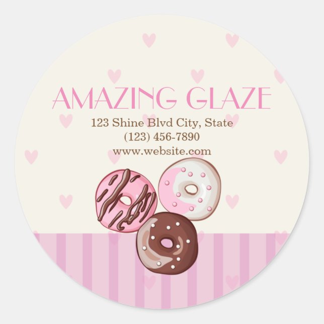 Rond Pink Hearts Donut Shop Boulangerie Sticker Étiquet (Devant)
