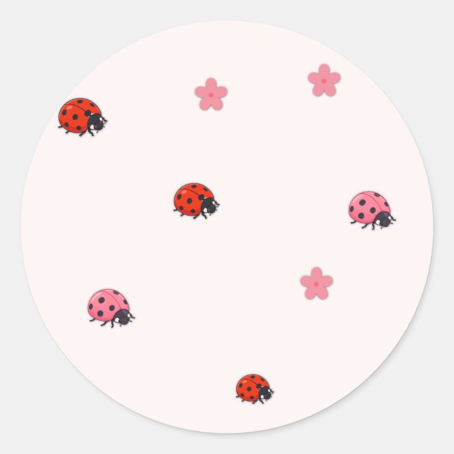 Rond Pink Ladybug Garden Pattern Sticker (Devant)