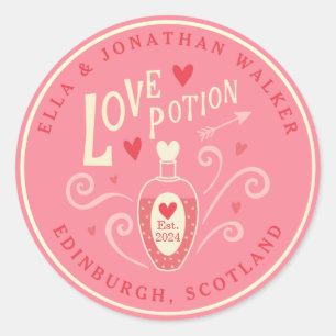 Rond Pink Love Potion Mariage Favor Sticker
