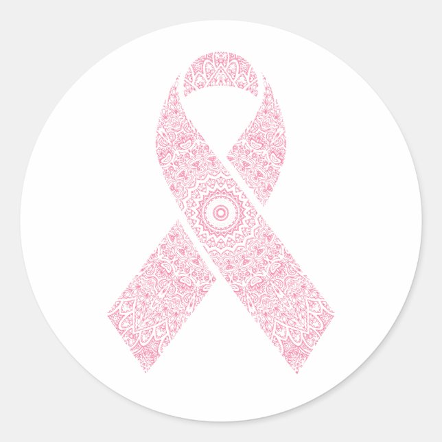 Rond Pink Mandala Ribbon Cancer du Sein | Sticker (Devant)