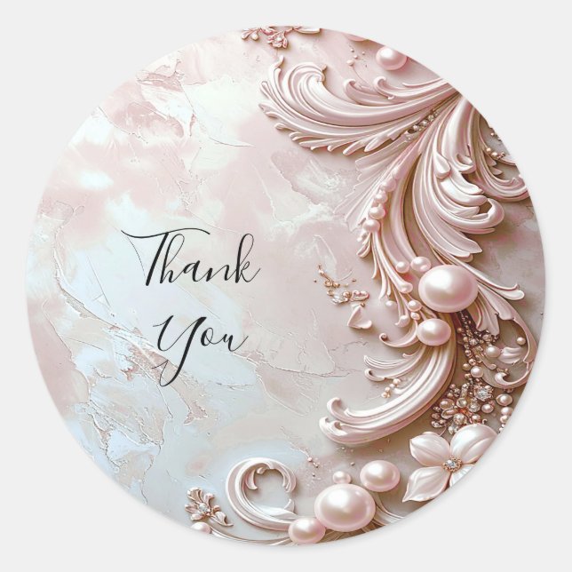 Rond Pink Ornate Pearl and Floral Sticker (Devant)