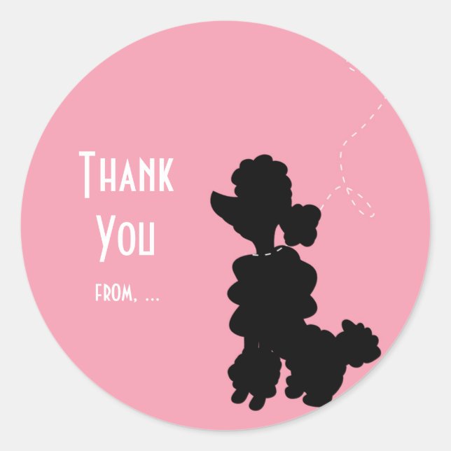 Rond Pink Poodle Dog 50's Party Favor Sticker (Devant)