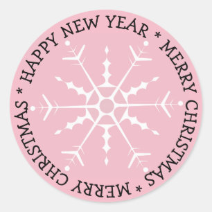 Rond Pink Snowflake Joyeux Sticker de Noël