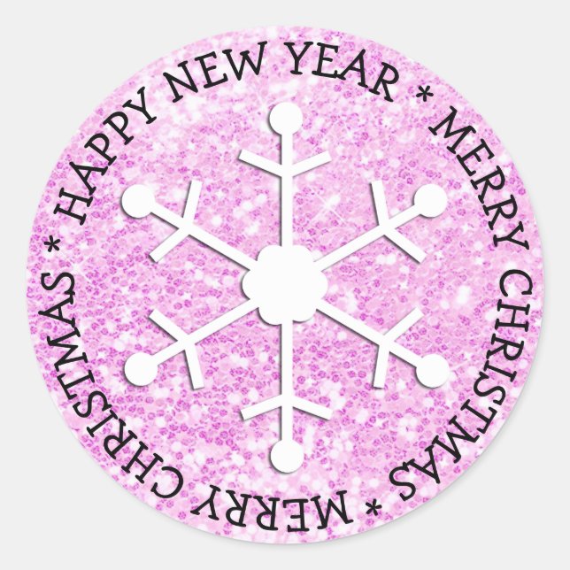Rond Pink Snowflake Joyeux Sticker de Noël (Devant)