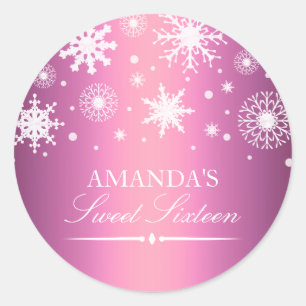 Rond Pink Winter Wonderland Sweet 16 Sticker
