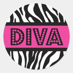 Rond Pink & Zebra Print DIVA Typography Party Sticker