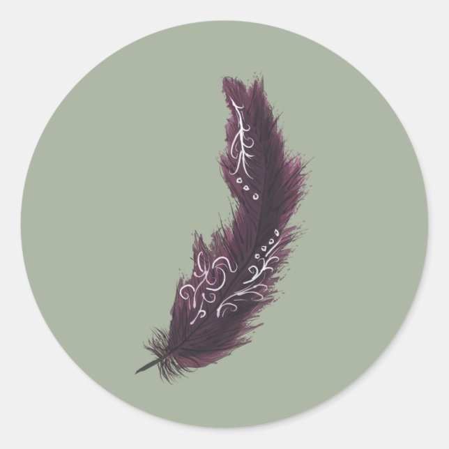Rond Plumes violettes avec Sticker vert design blanc (Devant)