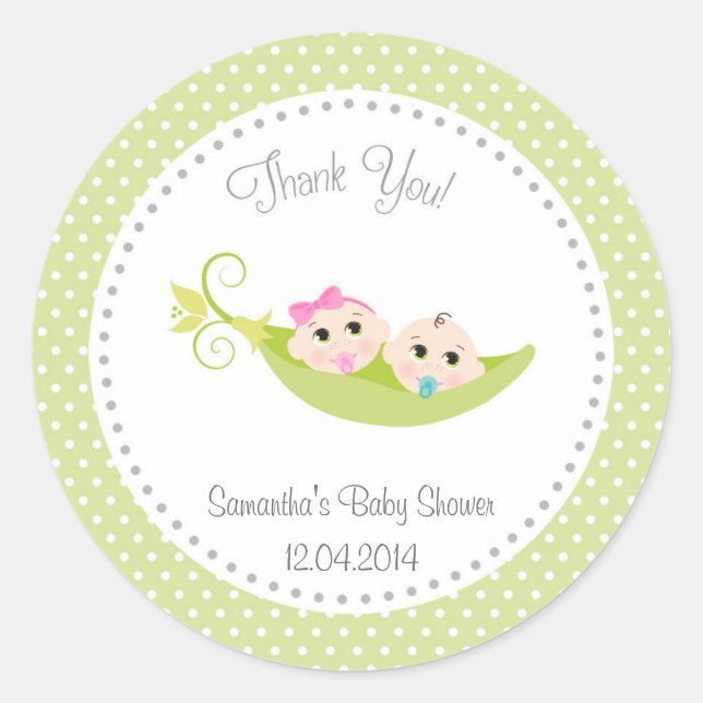 Rond Pois Dans Un Baby shower Pod Sticker Jumeaux (Devant)