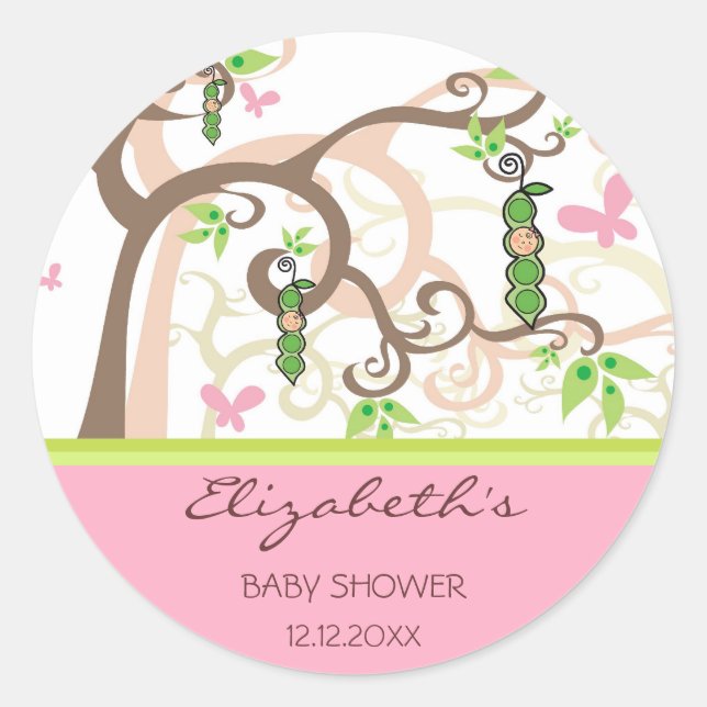 Rond Pois Rose Dans Un Sticker Baby shower Fille Pod (Devant)