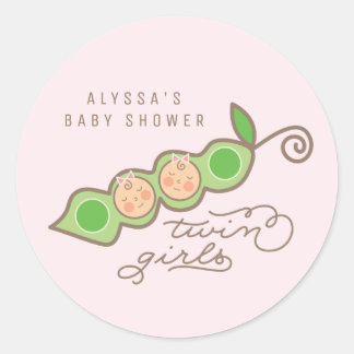 Rond Pois roses dans un Sticker Baby shower jumeaux fil
