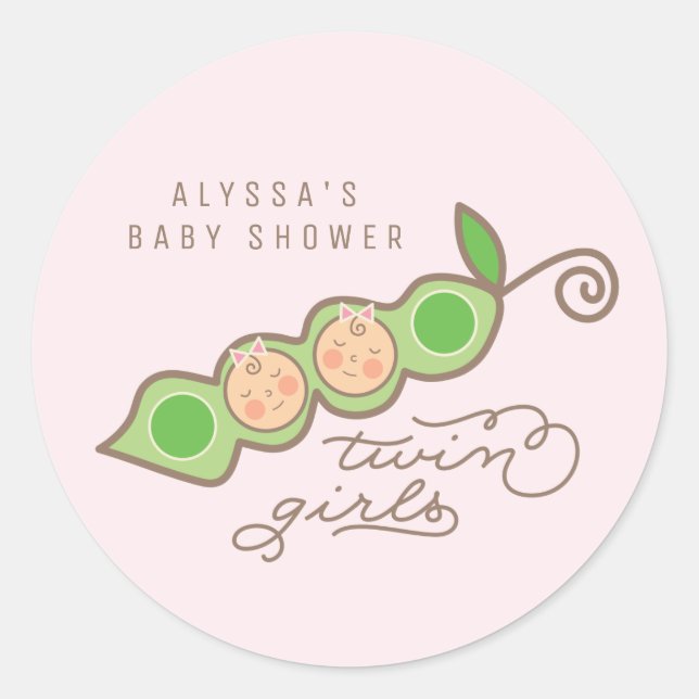 Rond Pois roses dans un Sticker Baby shower jumeaux fil (Devant)