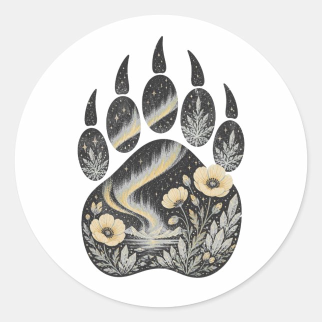 Rond Polar Bear Botanical Footprint Nature Sticker (Devant)