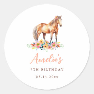 Rond Pony Birthday Party Floral Horse Sticker rose