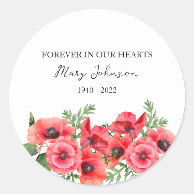 Rond Poppy Memorial Funeral Classic Round Sticker (Devant)