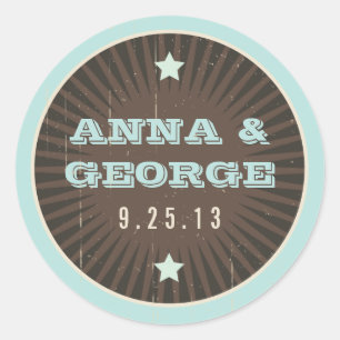Rond Poster rustique : Sticker Mariage Blue & Cocoa