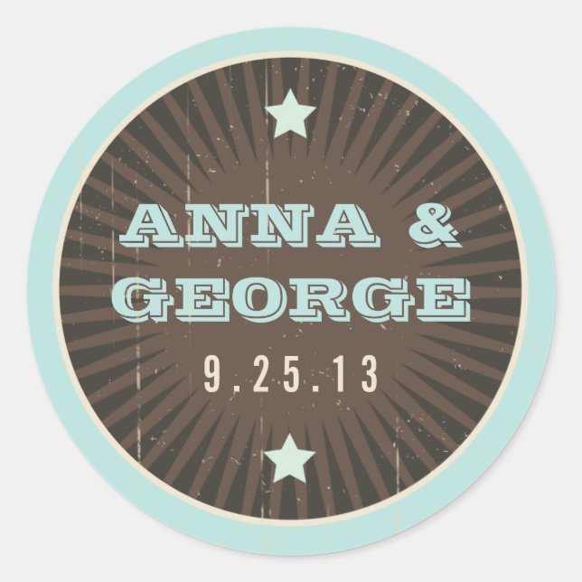 Rond Poster rustique : Sticker Mariage Blue & Cocoa (Devant)