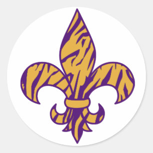 Rond Pourpre et tigre Striped Fleur de Lis Sticker d'or